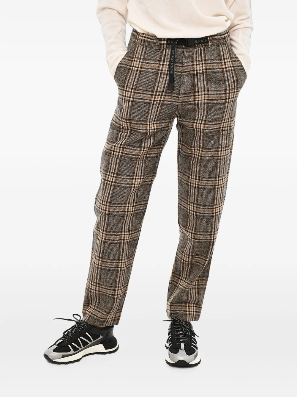 Woolrich Checked Wool-blend Trousers In Brown