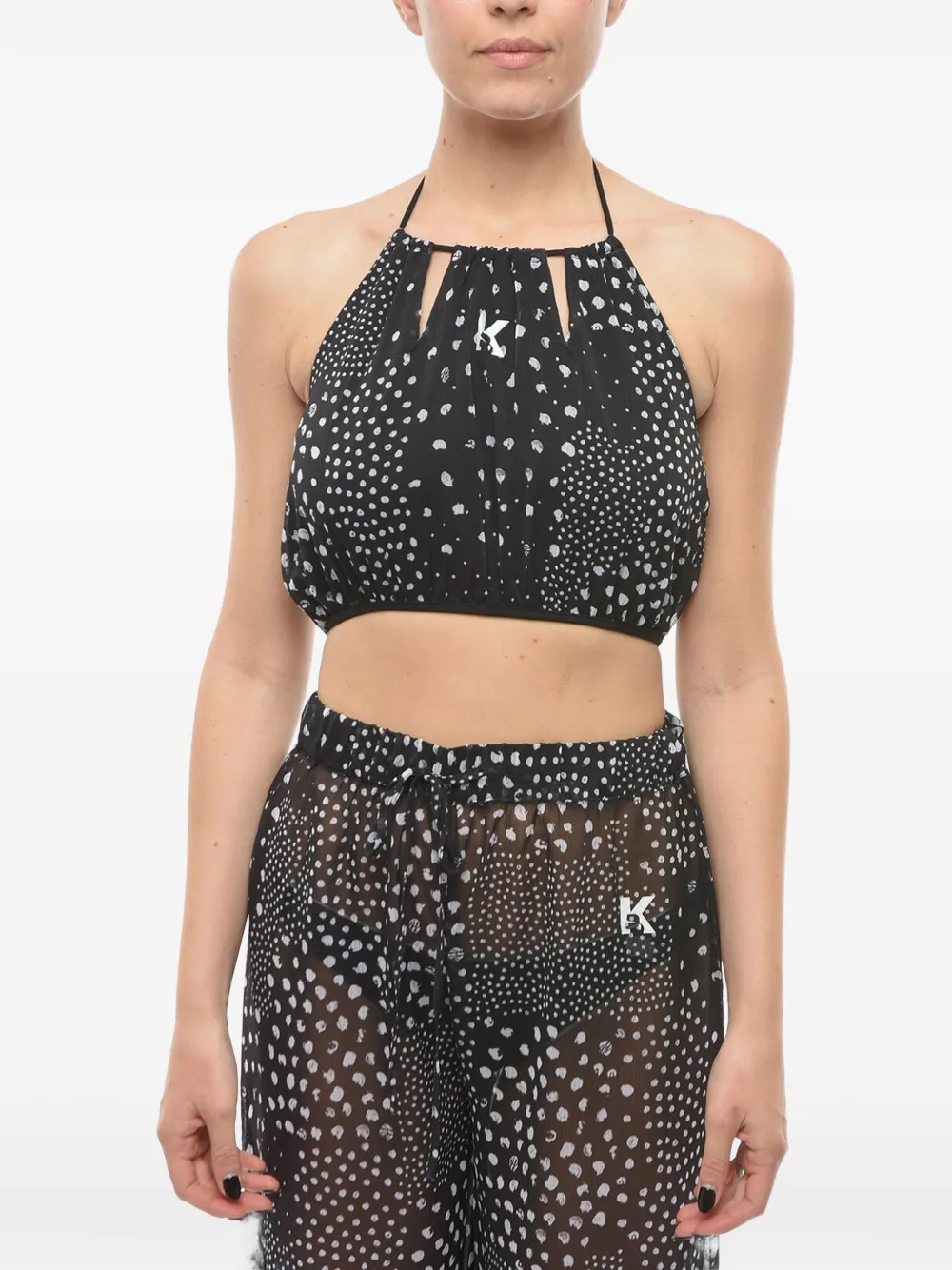 Karl Lagerfeld logo-print halterneck top - Schwarz
