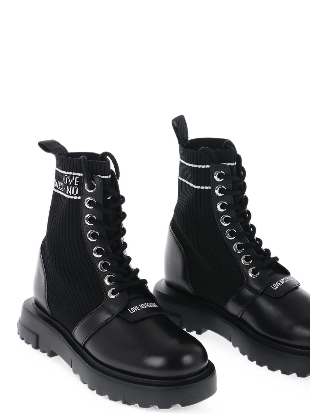 Moschino panelled lace-up combat boots Zwart