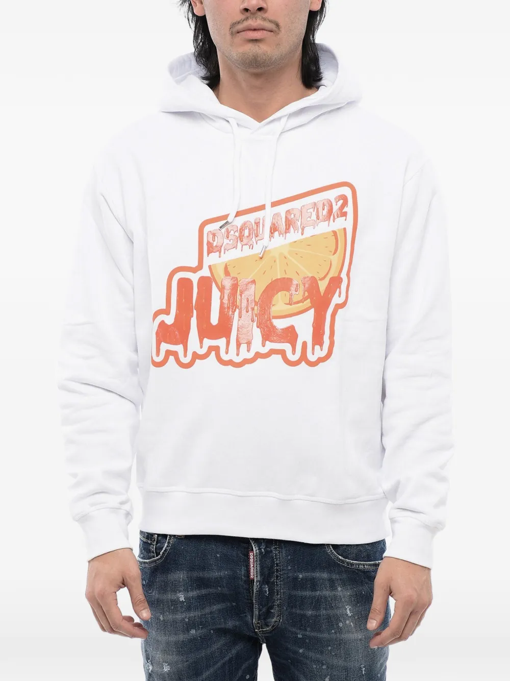 DSQUARED2 logo-print brushed hoodie - Weiß