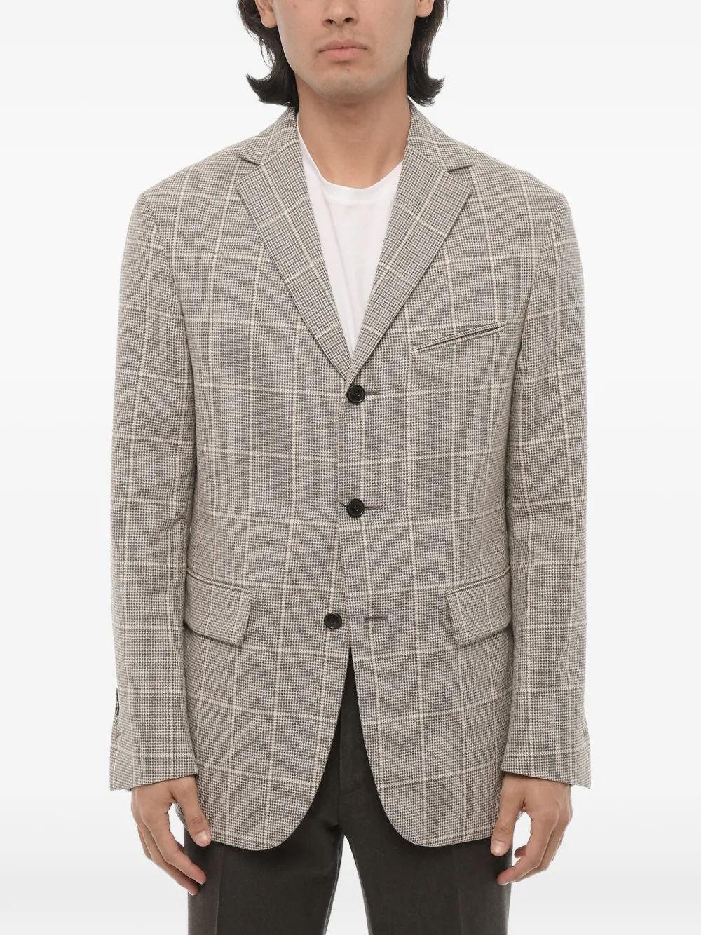 Corneliani Checked Single-breasted Circle Blazer In Neutrals