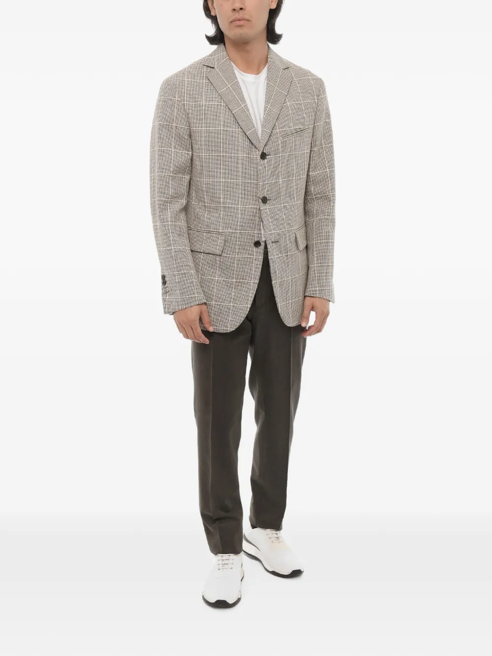 Corneliani Checked Single-breasted Circle Blazer In Neutrals