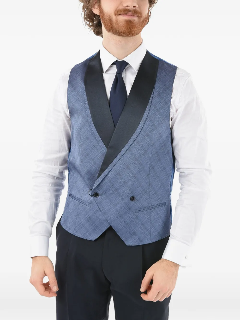 Corneliani Checked Double-breasted Waistcoat In Blue
