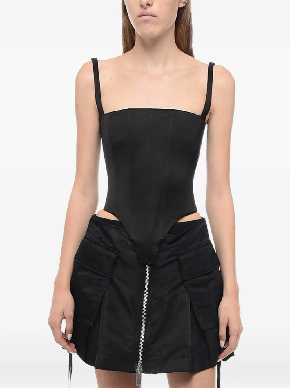 LaQuan Smith satin-finish corset black top
