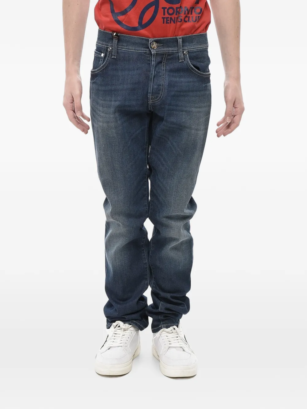 Corneliani contrasting-stitch five-pocket regular-fit denim jeans - Blau