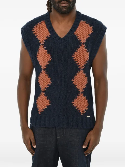 DSQUARED2 argyle-knit V-neck sweater