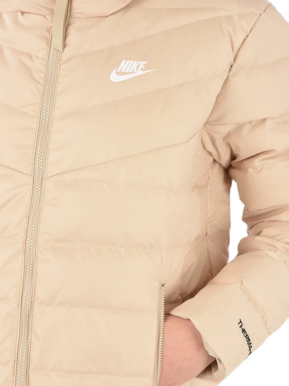 Nike logo-print quilted jacket Beige