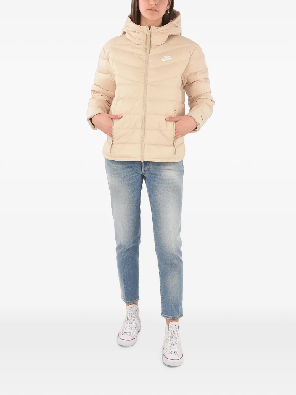 Nike logo-print quilted jacket Beige
