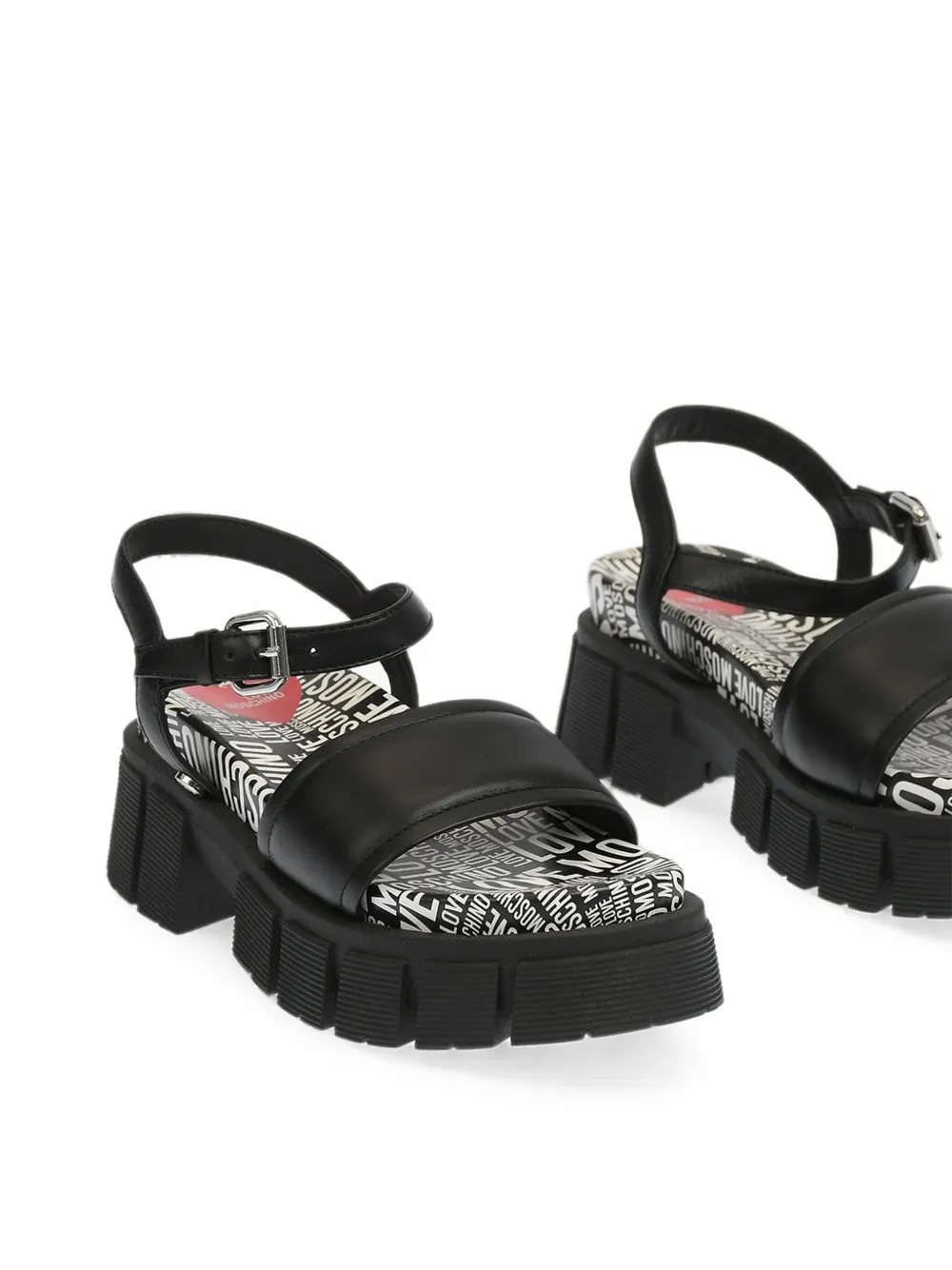Moschino logo-print leather sandals Zwart
