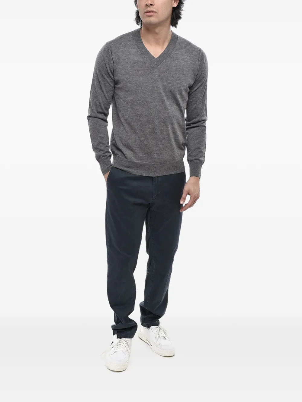Paolo Pecora V-neck virgin wool sweater Grijs