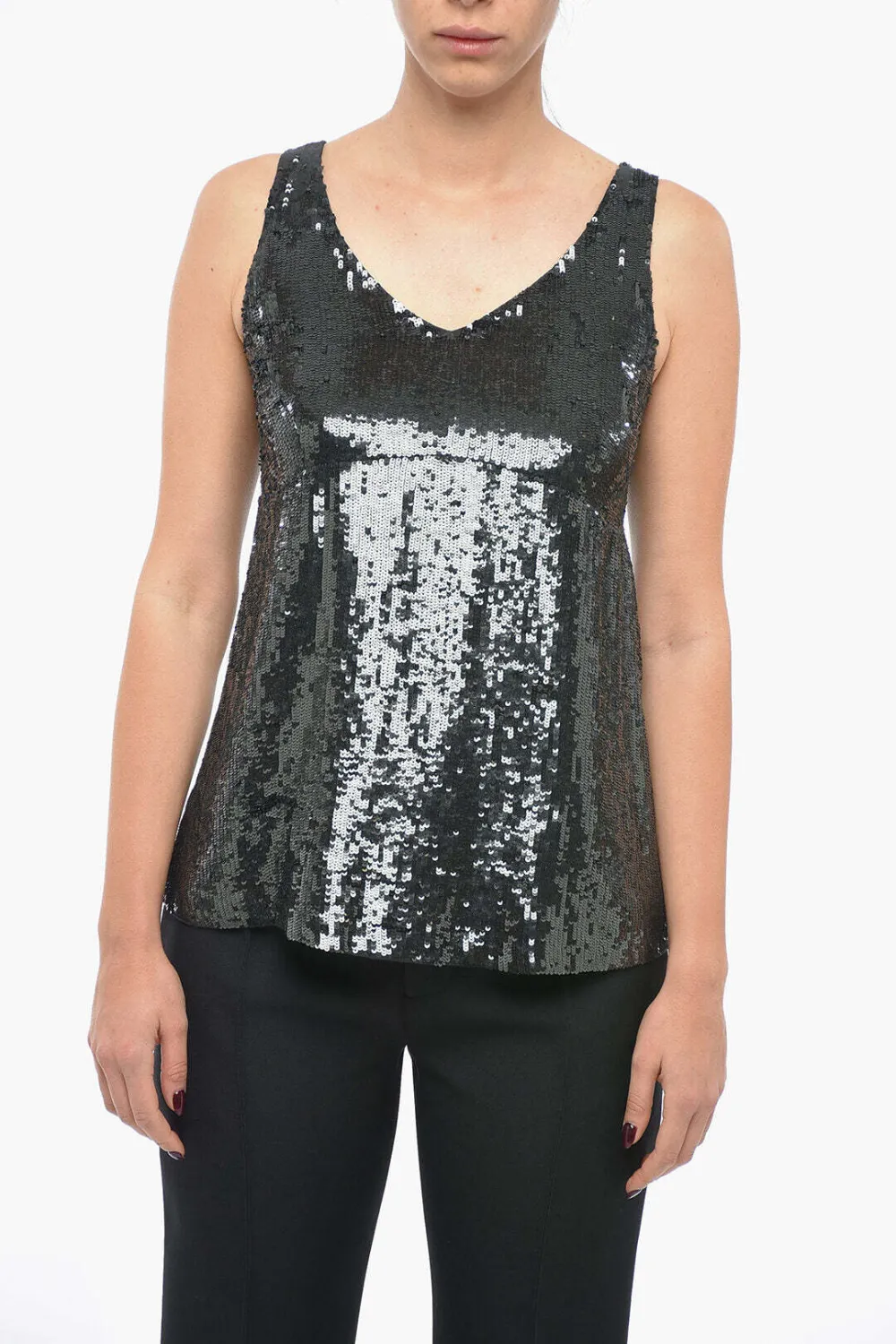 P.a.r.o.s.h Sequin-embellished Sleeveless Tank Top In Black