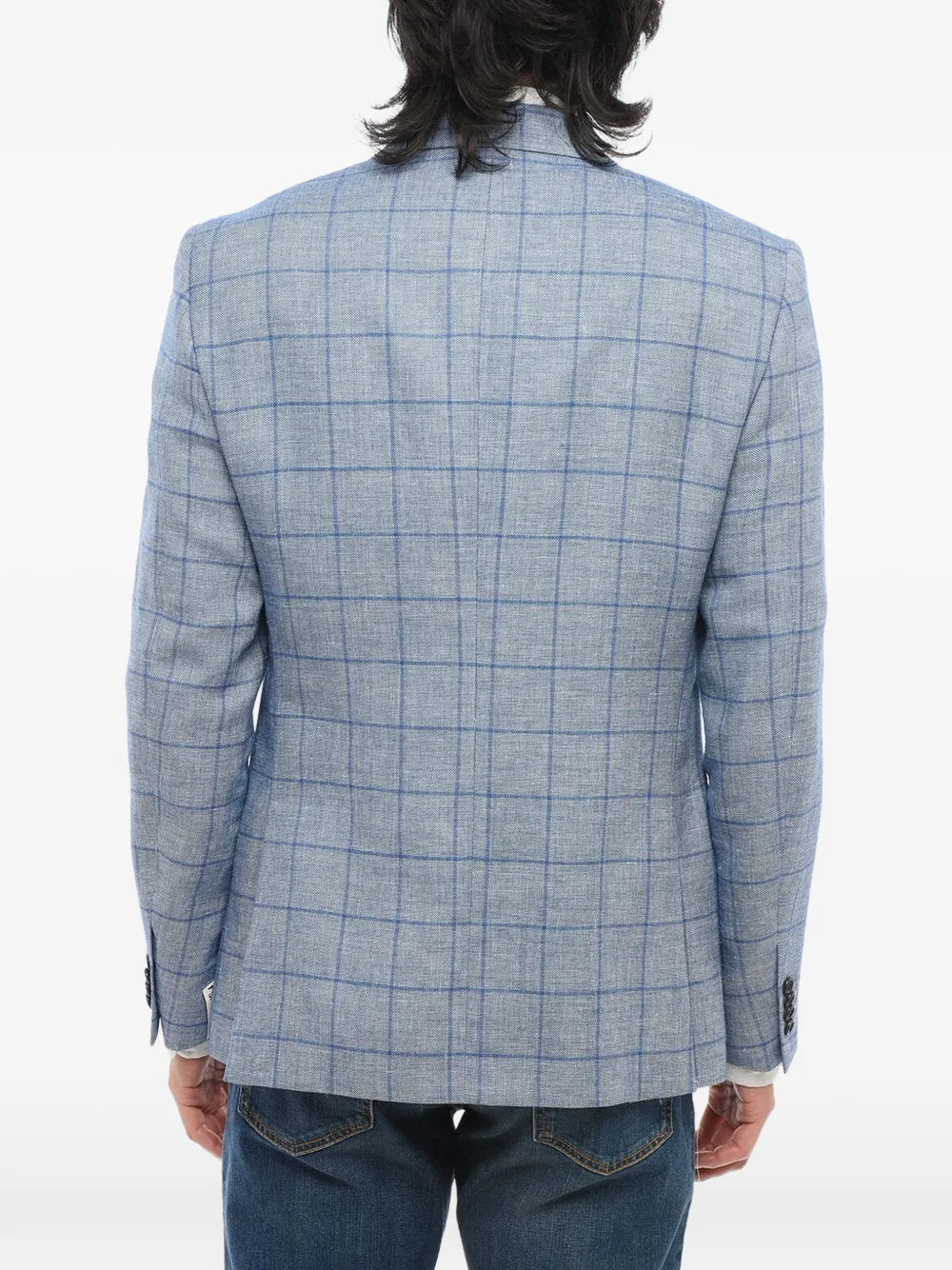 Corneliani Checked Single-breasted Blazer In Blue