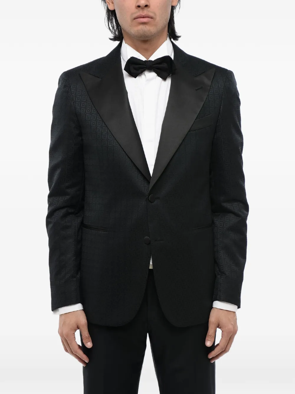Corneliani Jacquard Satin-lapel Blazer In Black