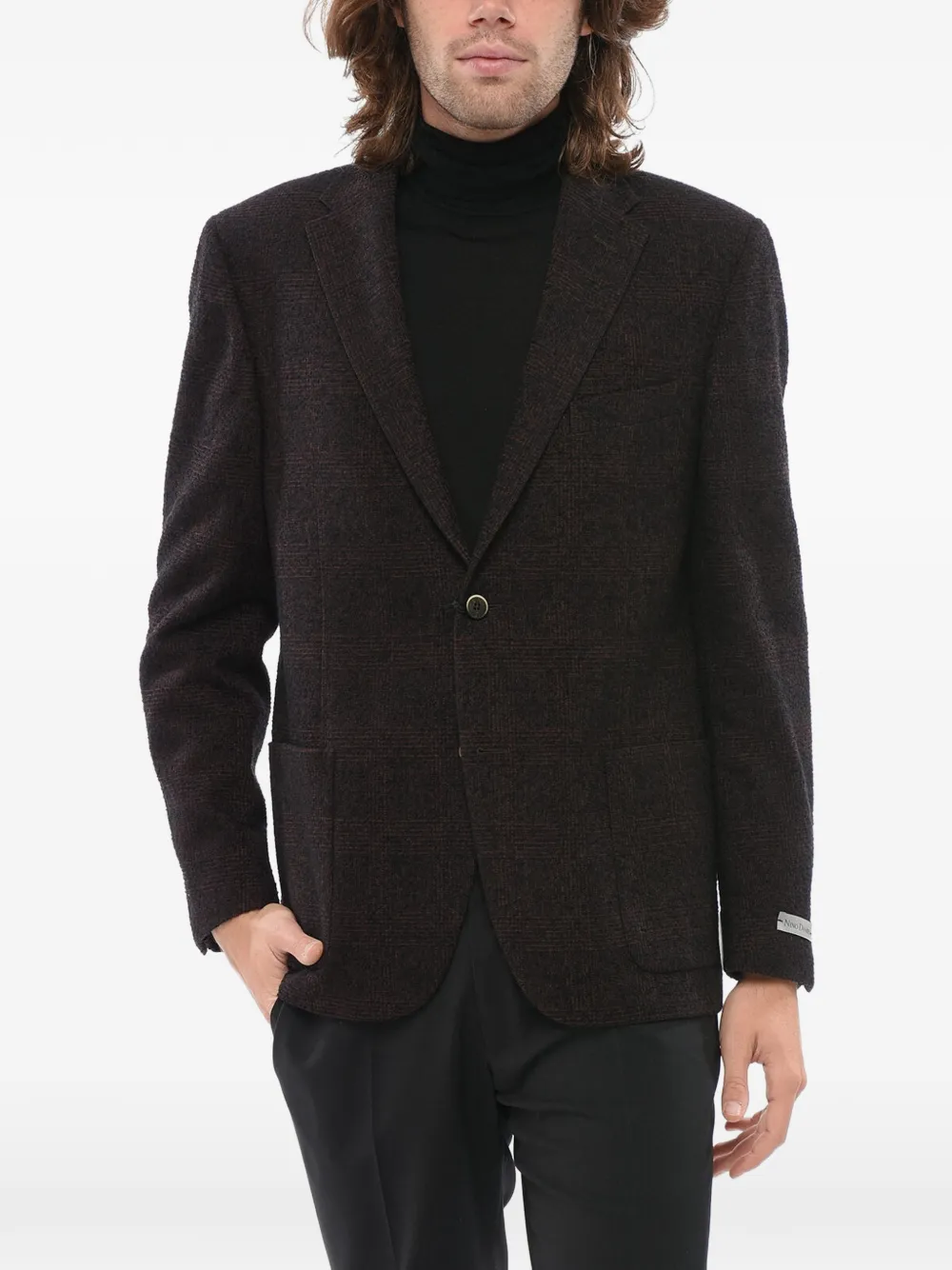 Corneliani Glen Plaid Single-breasted Blazer In Brown