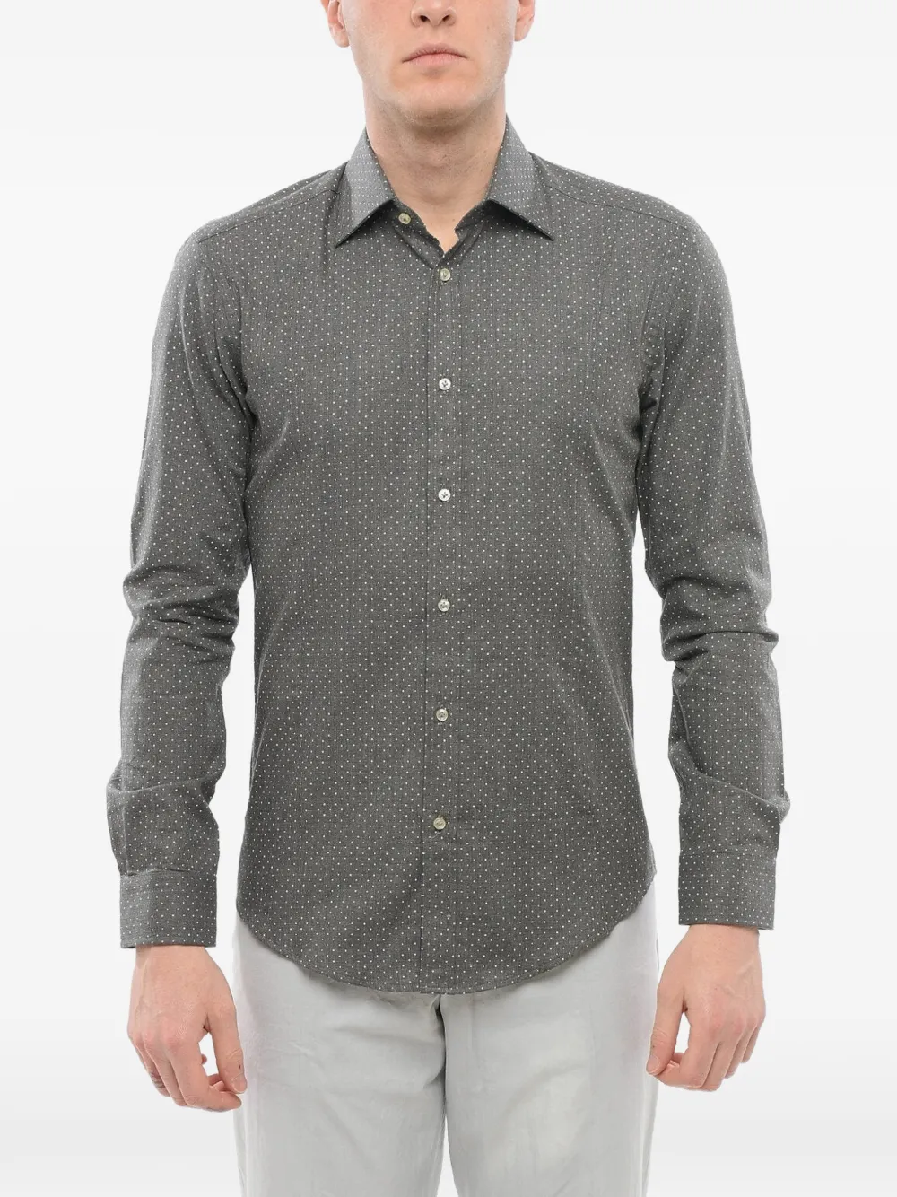 Brian Dales Polka-dot French-collar Shirt In Grey