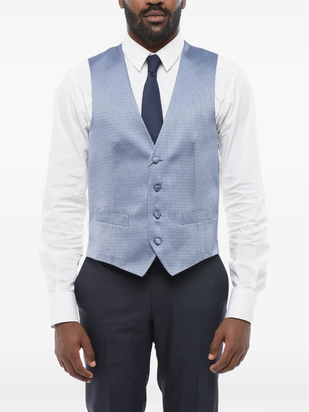 Corneliani Silk Waistcoat In Blue