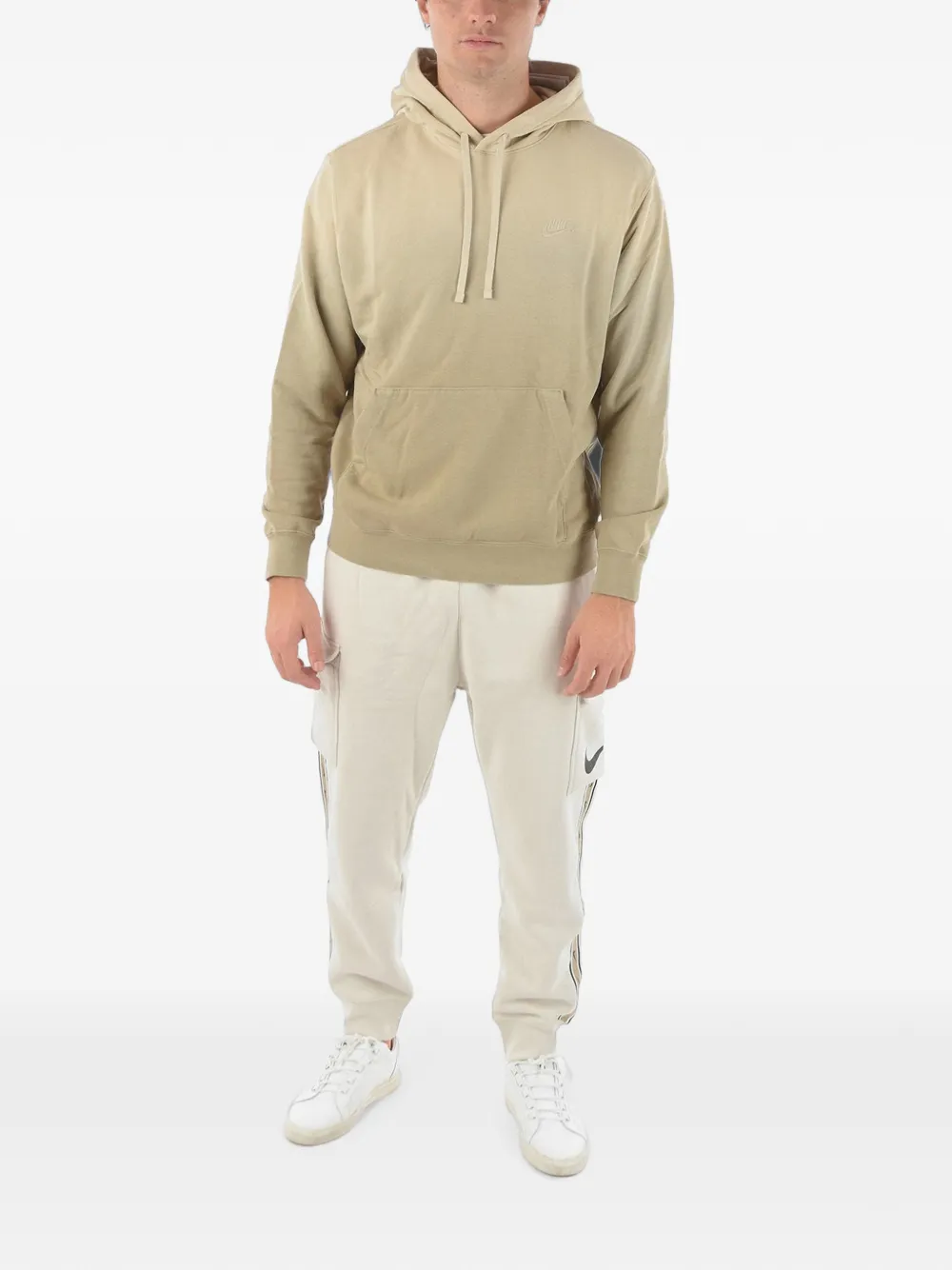 Nike embroidered-logo pouch-pocket hoodie Beige