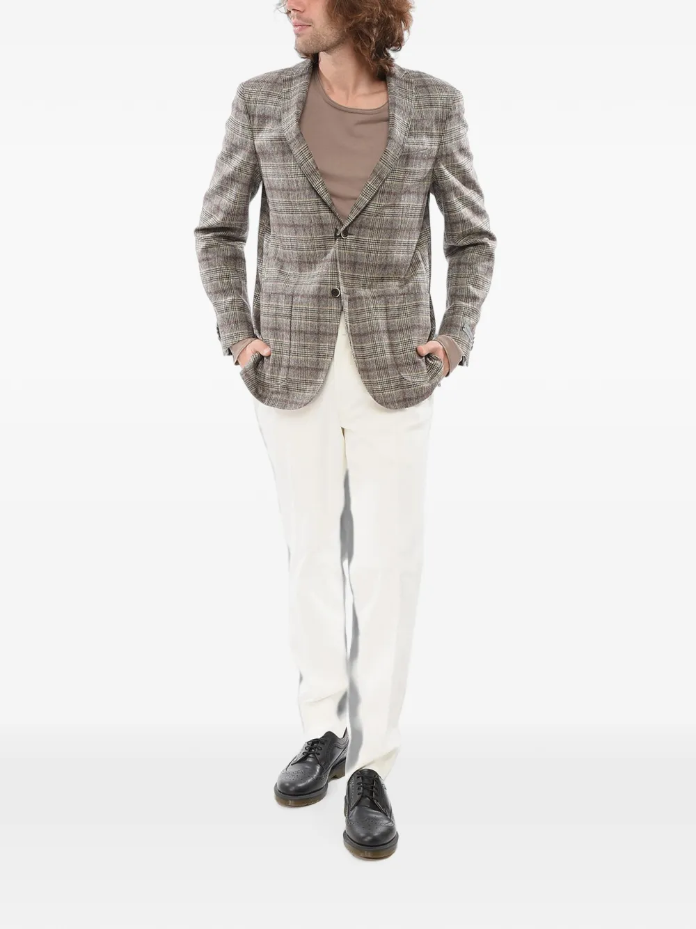 Corneliani Nino Danieli blazer met tartan ruit Beige
