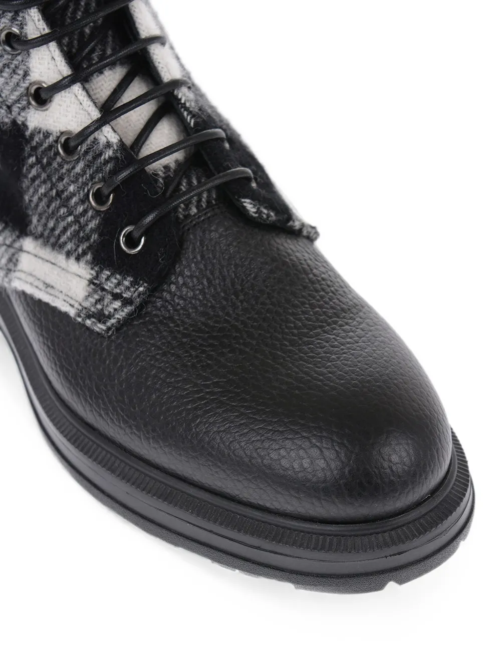 Woolrich check wool-panelled leather ankle boots Zwart