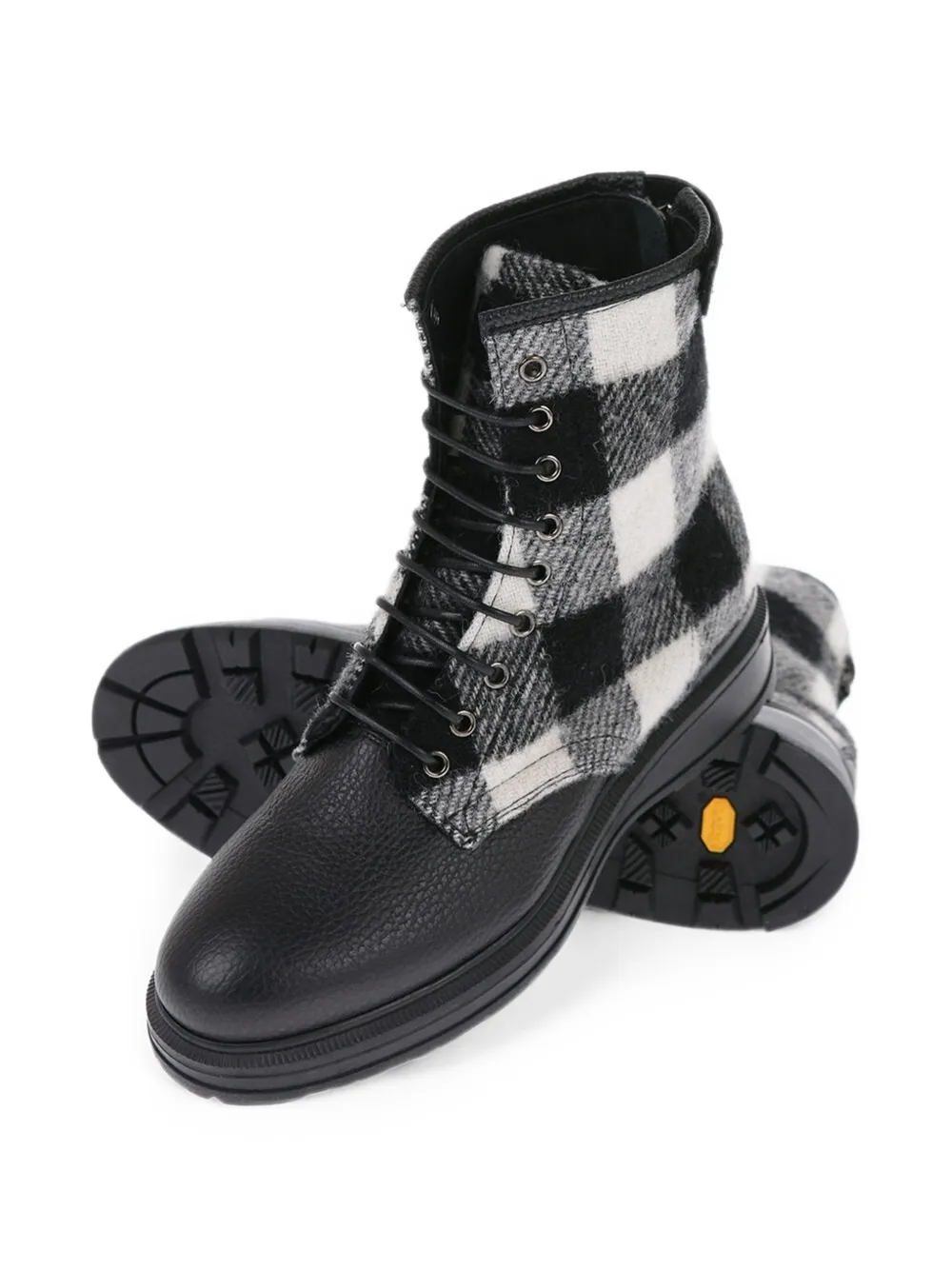 Woolrich check wool-panelled leather ankle boots Zwart