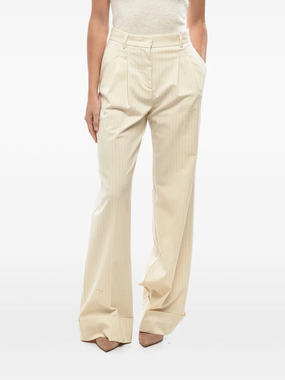 THE ANDAMANE Nathalie pinstripe-pattern pleated-detailing tailored trousers - Neutrals