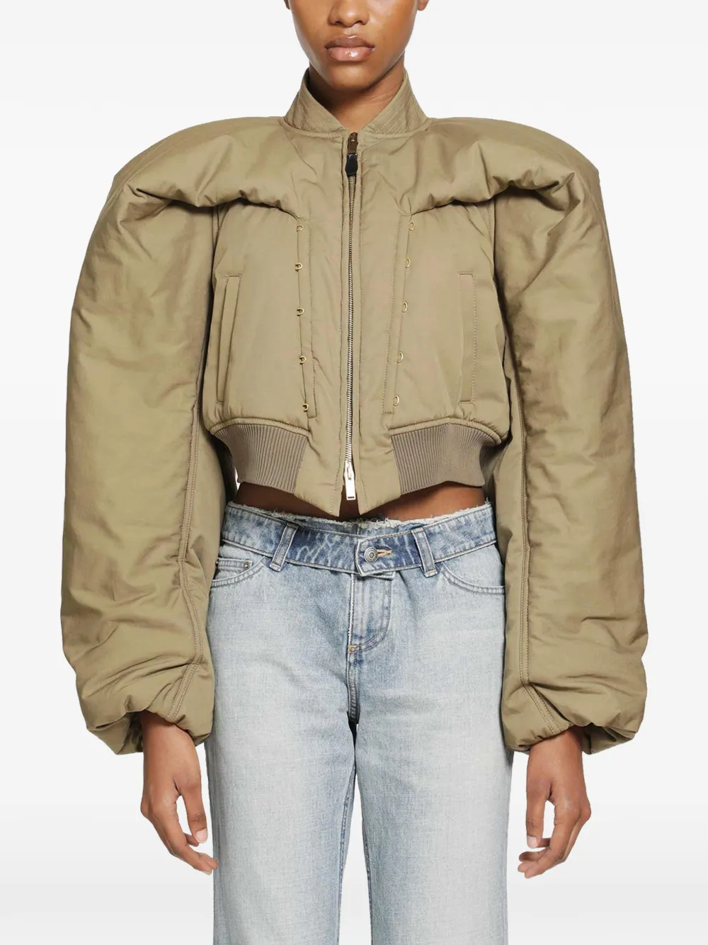 Alexander McQueen exaggerated-shoulder cropped bomber jacket - Toni neutri