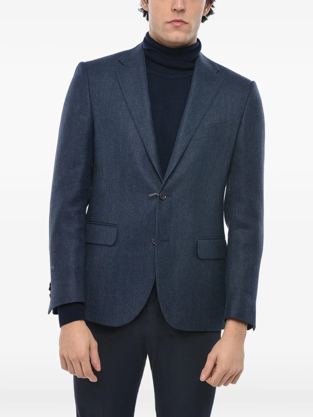 Corneliani Herringbone Single-breasted Blazer In Blue