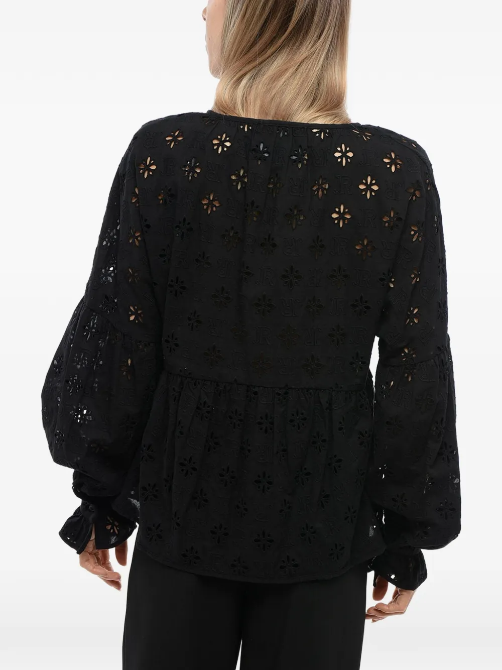John Richmond broderie anglaise lace-up blouse Zwart