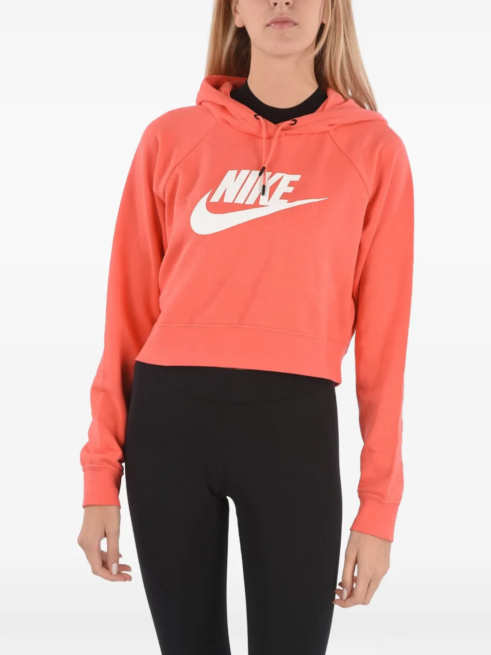 Nike Logo-print Cropped Hoodie In Orange