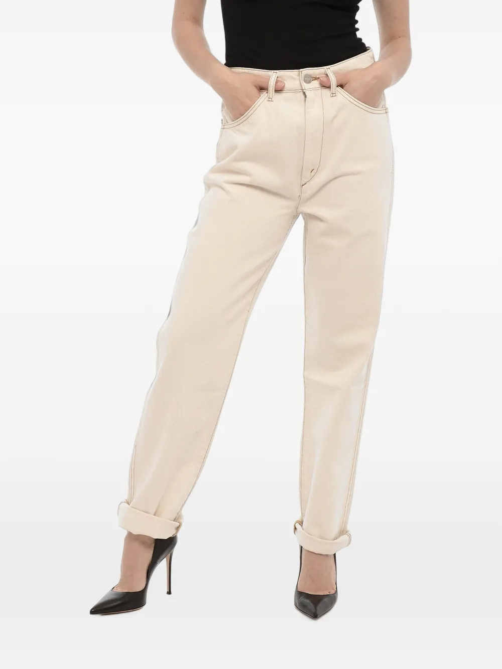 RE/DONE topstitching five-pocket jeans - Nude