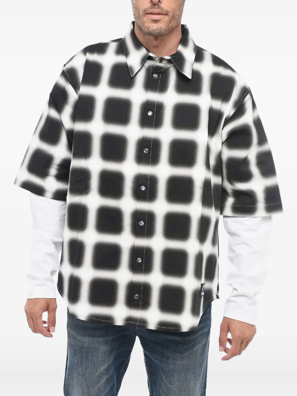 COUNTY OF MILAN blurred-check layered shirt - Black