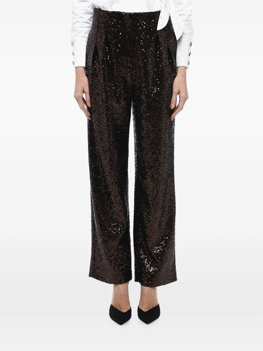 In The Mood For Love Clyde sequin-embellished wide-leg trousers - Brown