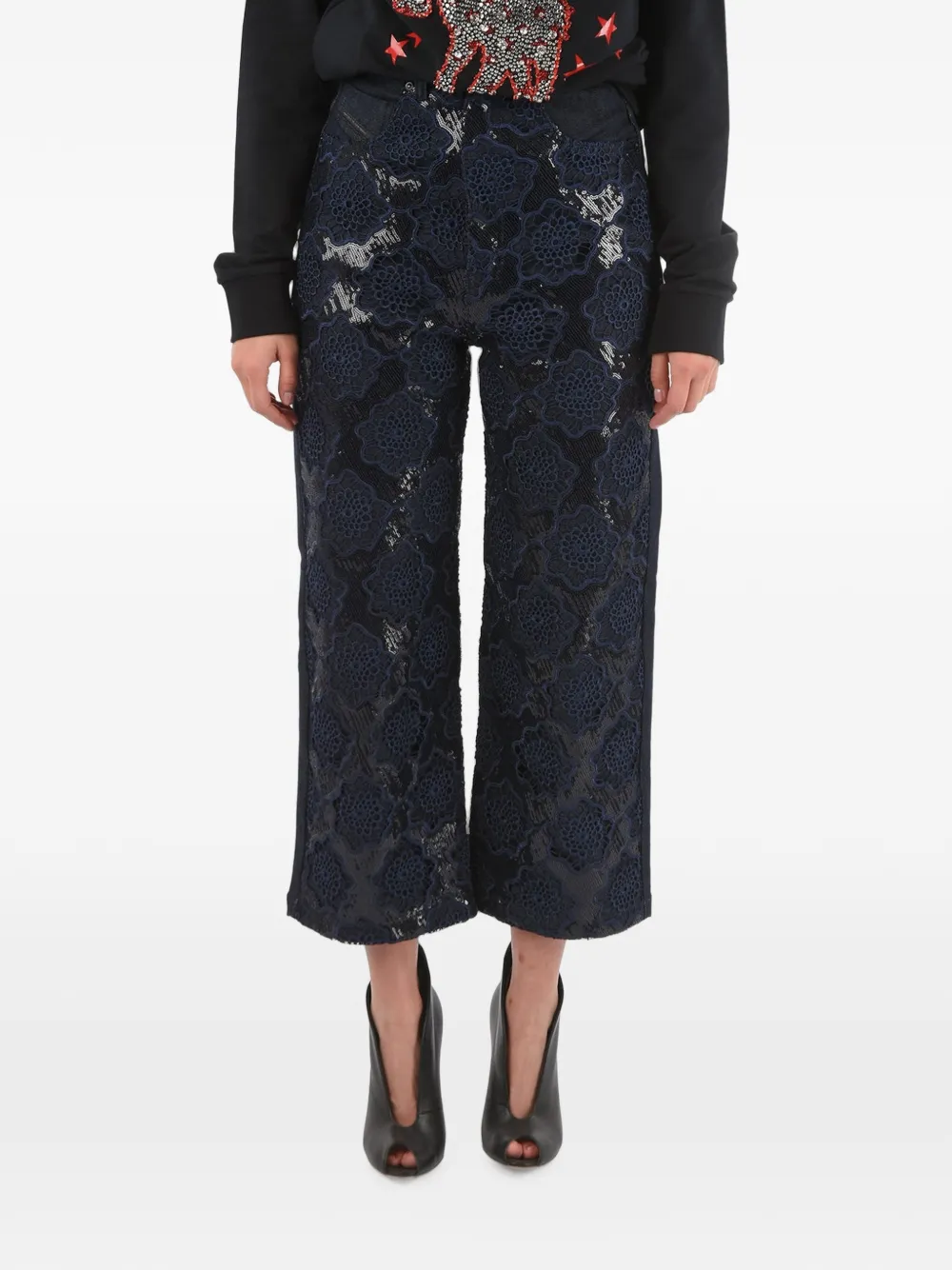 Diesel lace-overlay sequin-embellished jeans - Blue