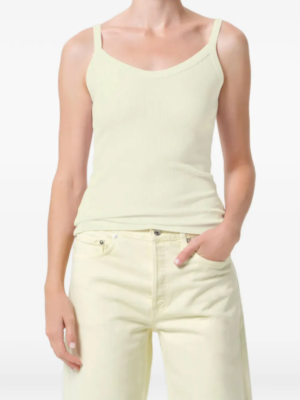 AGOLDE Jordan ribgebreide tanktop met diepe ronde hals Geel