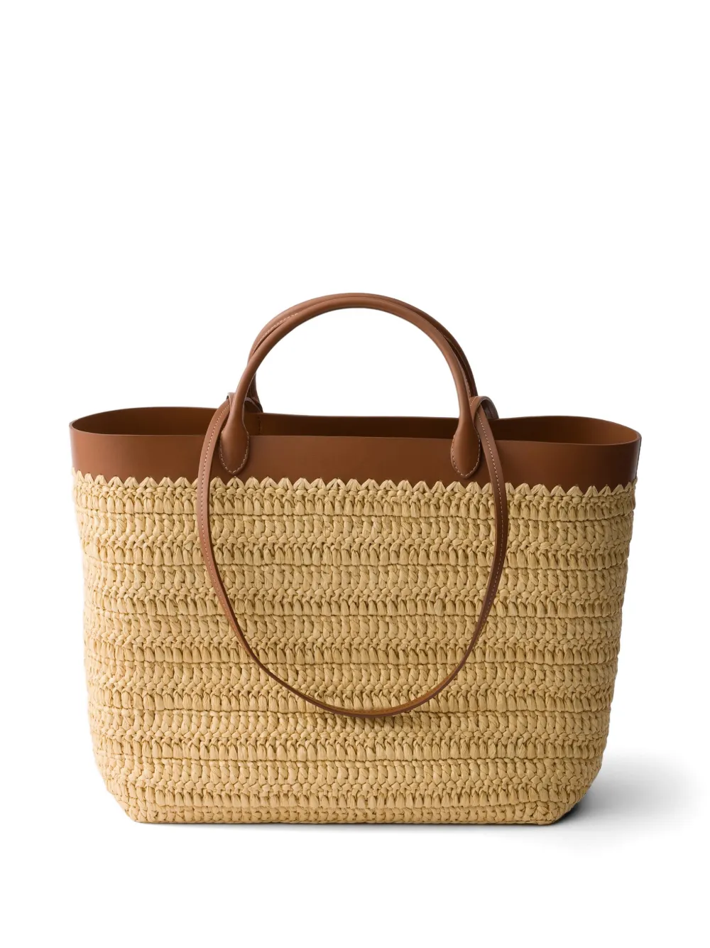 Prada Medium gehaakte en leren shopper Beige