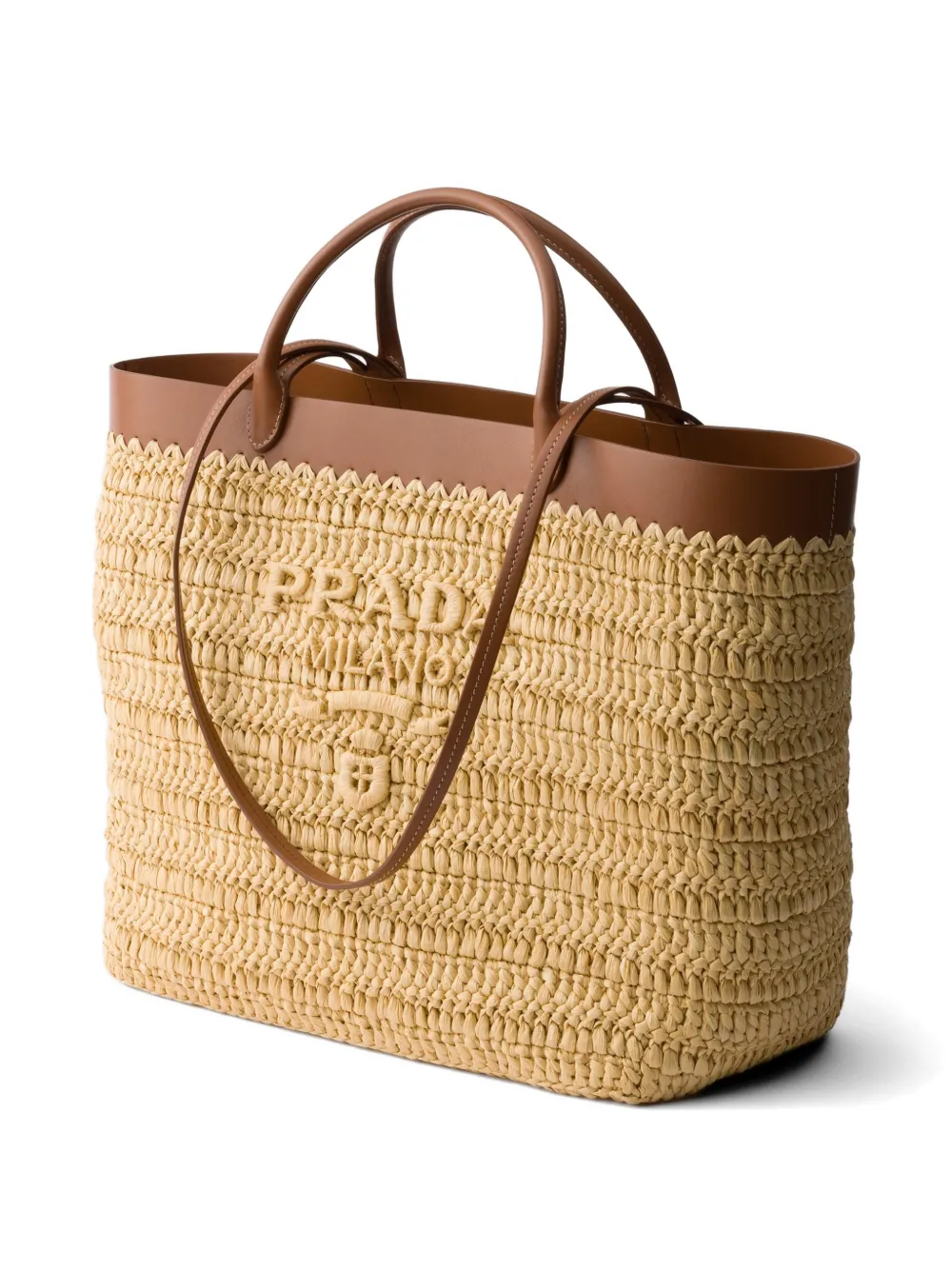 Prada Medium gehaakte en leren shopper Beige