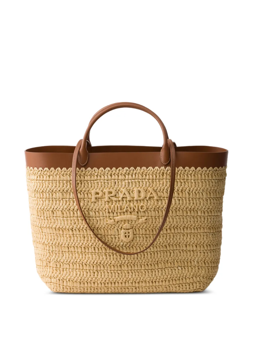 Prada Borsa tote media all'uncinetto e in pelle - Toni neutri