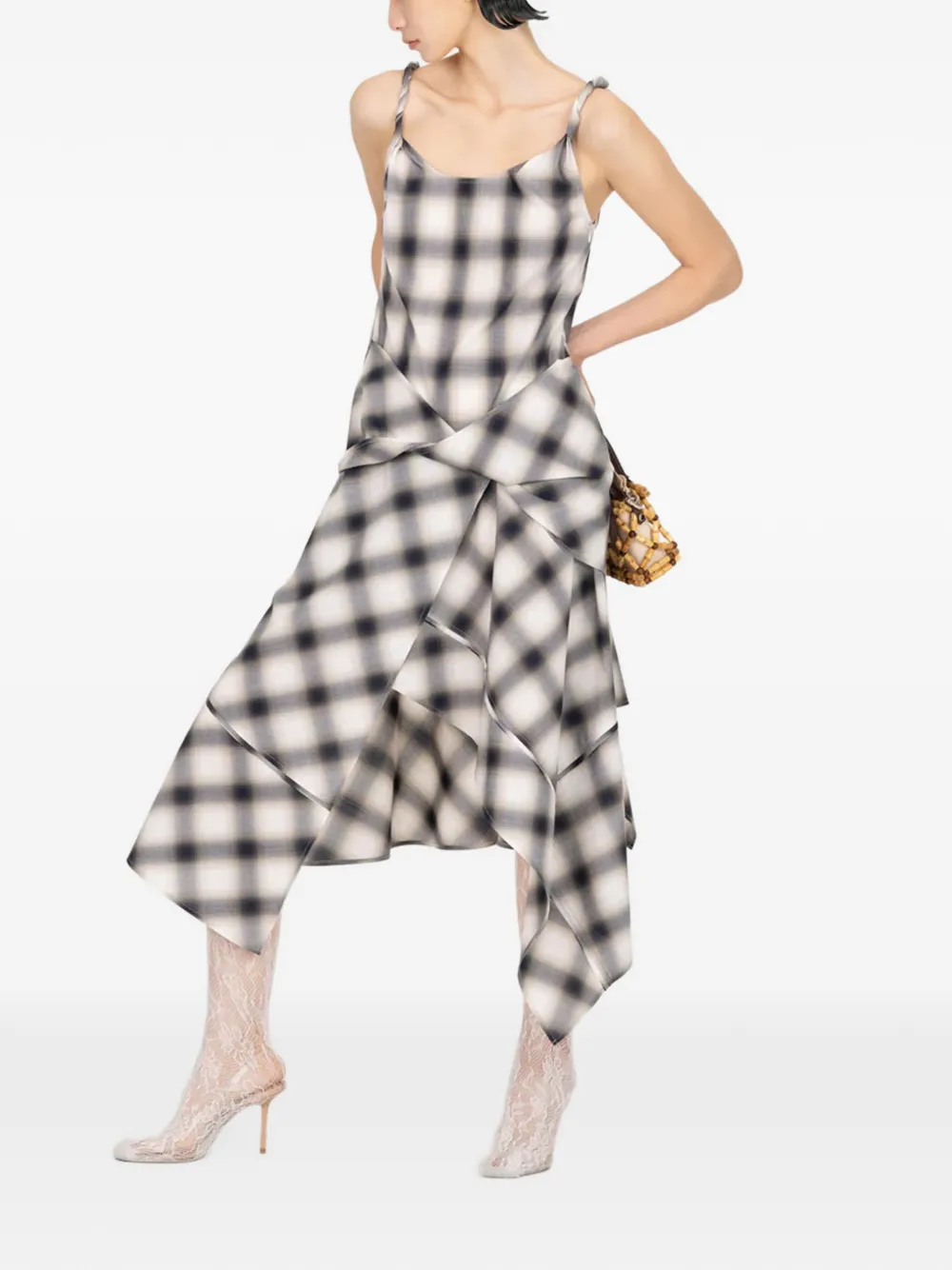 Feng Chen Wang Check-pattern Asymmetric Dress In Black