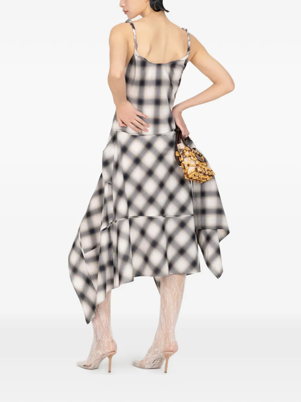 Feng Chen Wang Check-pattern Asymmetric Dress In Black