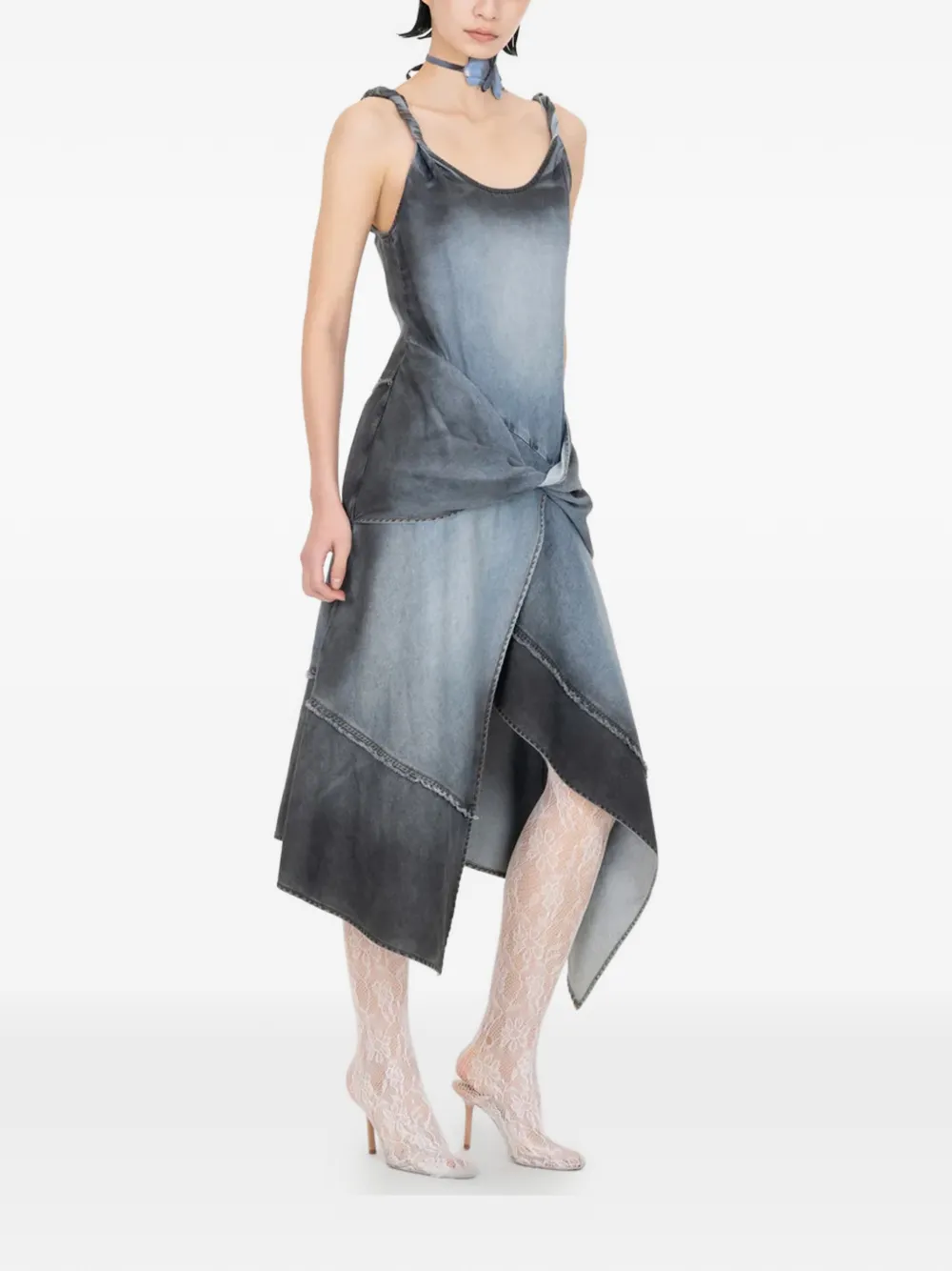 Feng Chen Wang Gelaagde jurk met gedraaid detail Blauw