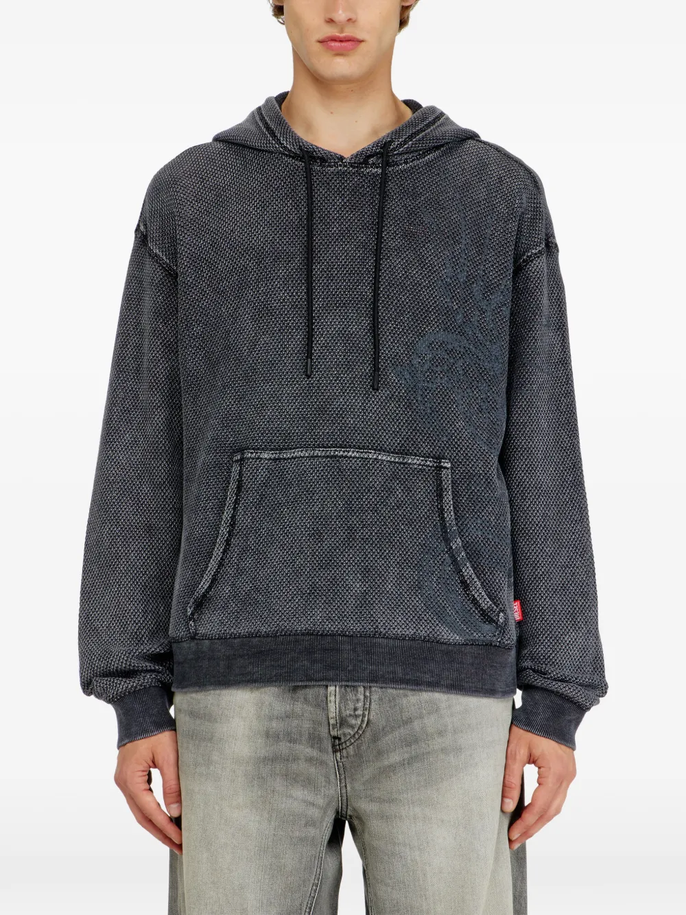 Diesel Katoenen hoodie met trekkoord en jacquard mesh en print Grijs