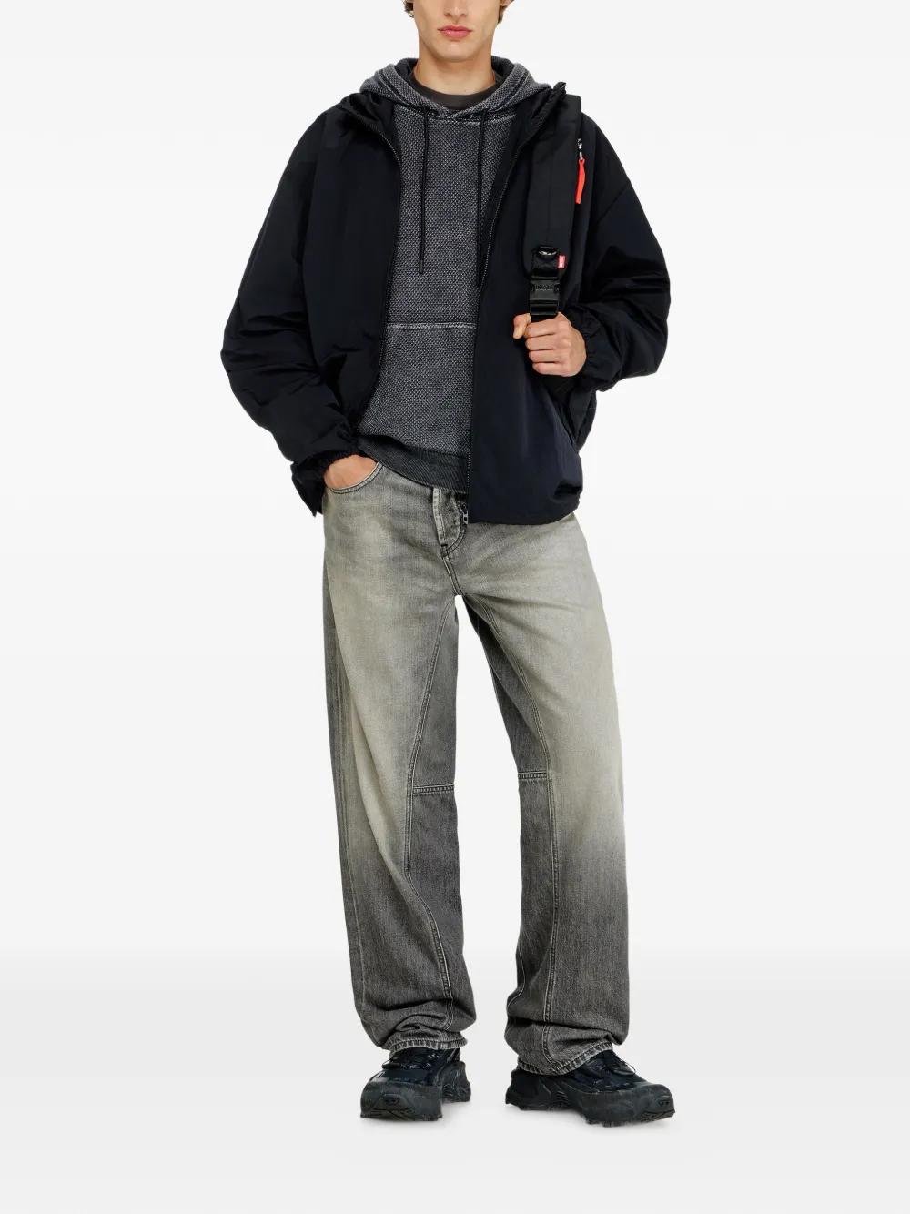 Diesel Katoenen hoodie met trekkoord en jacquard mesh en print Grijs