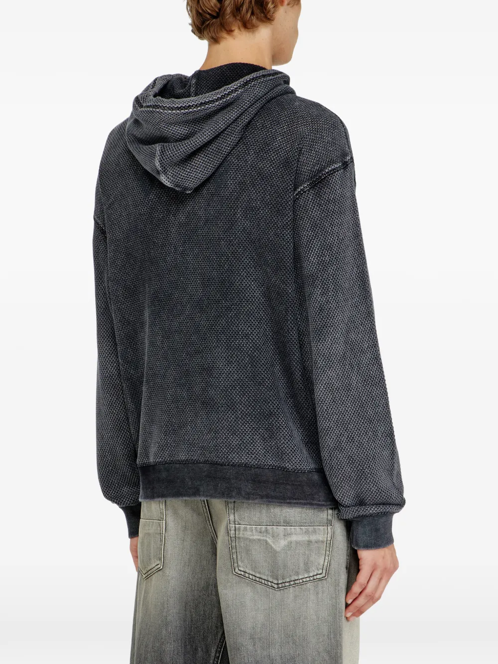 Diesel Katoenen hoodie met trekkoord en jacquard mesh en print Grijs