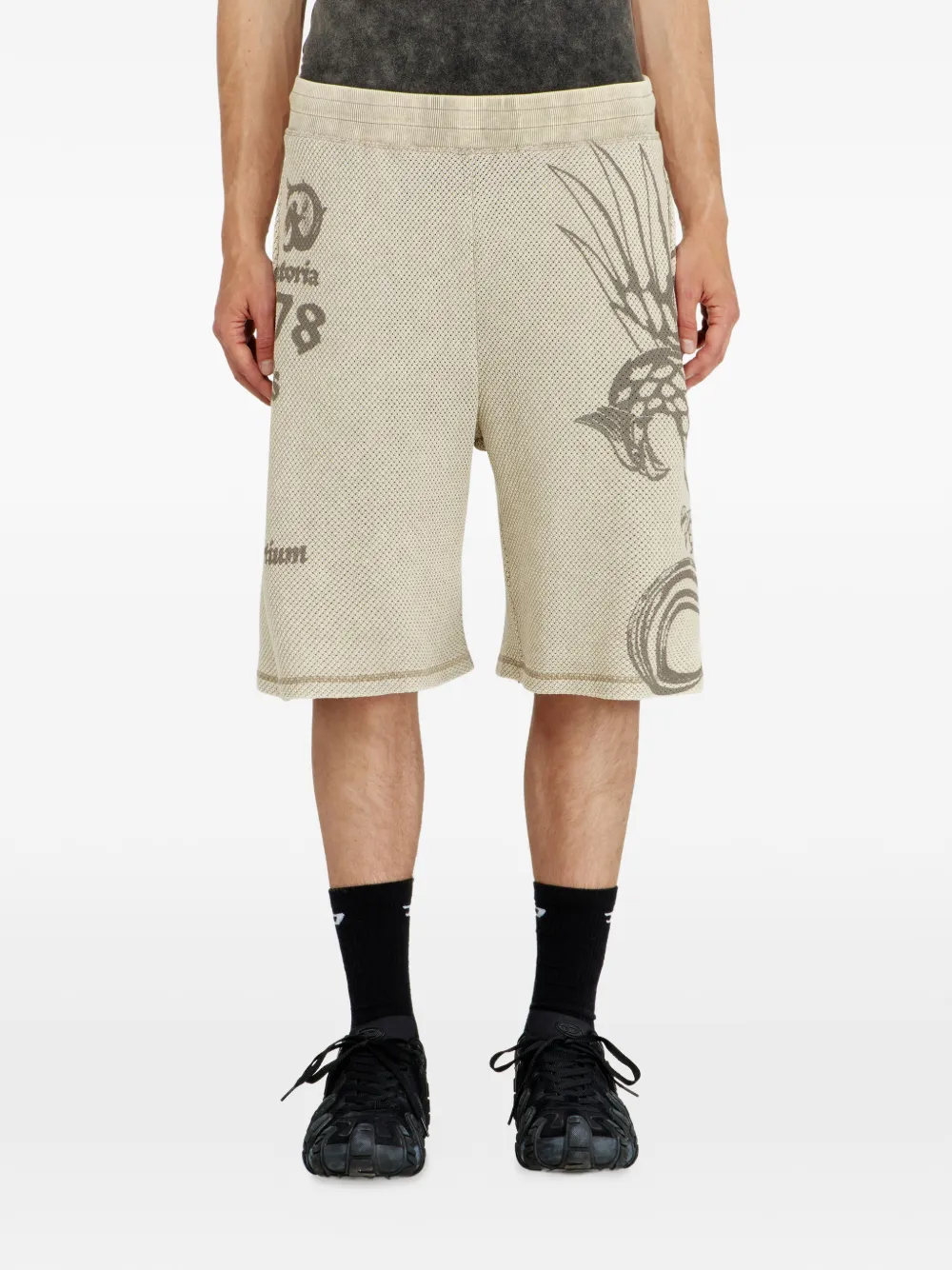 Diesel Mesh katoenen joggingshorts met print Beige