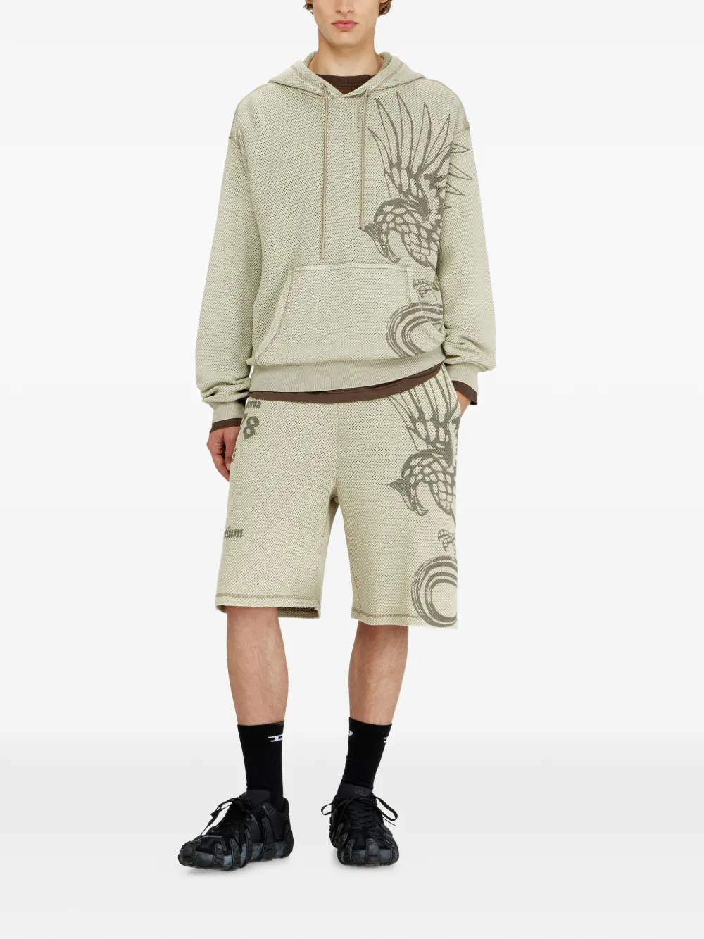 Diesel Mesh katoenen joggingshorts met print Beige