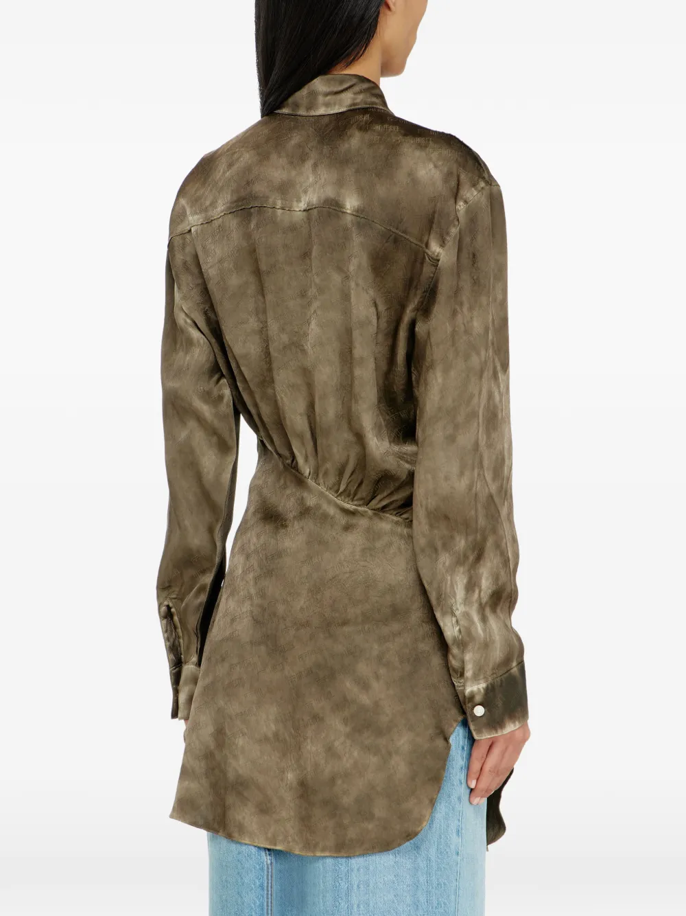 Diesel Gekreukte satijnen blouse met logo-jacquard Bruin