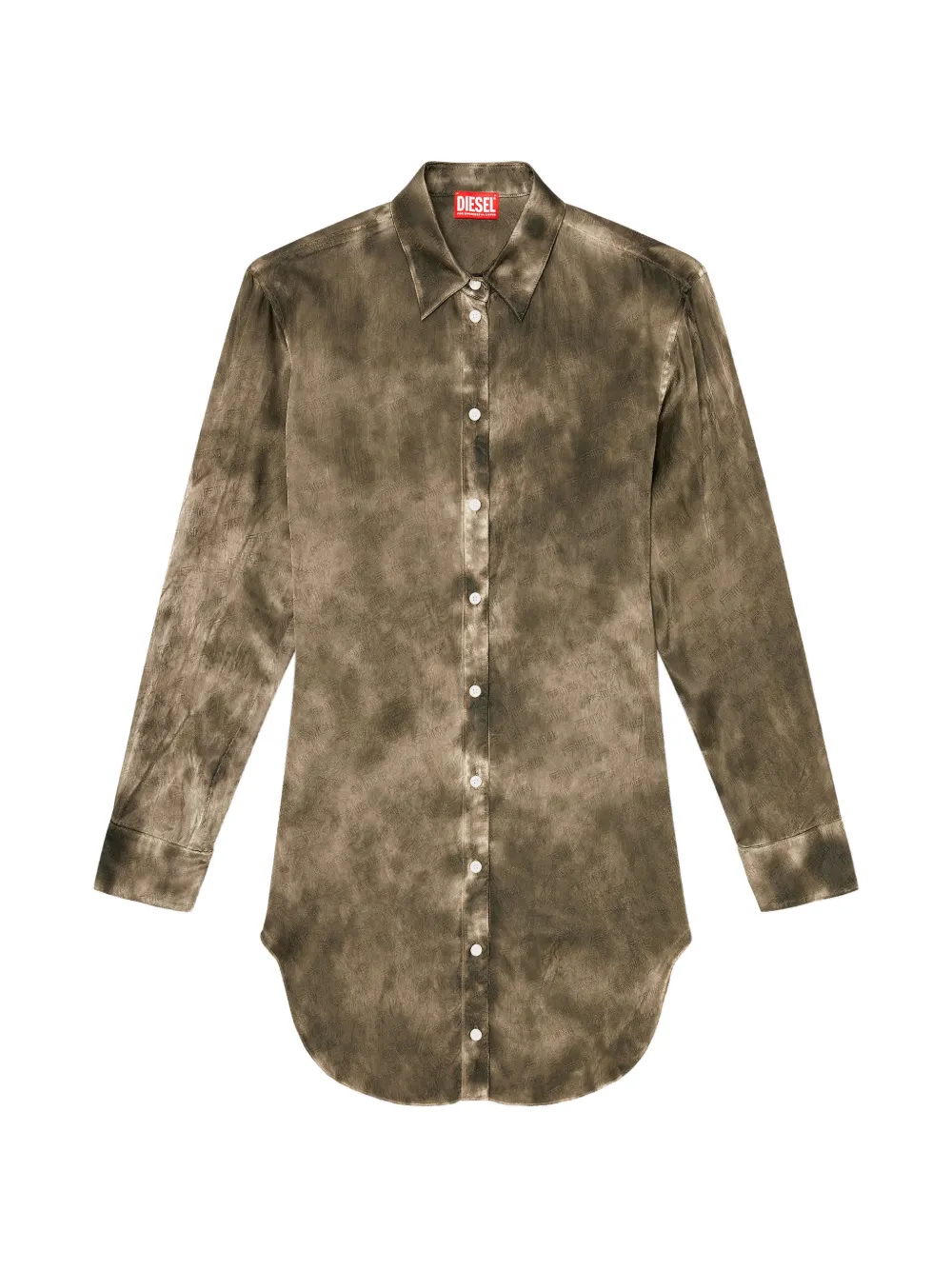 Diesel long shirt in logo-jacquard crinkled satin - Marrone