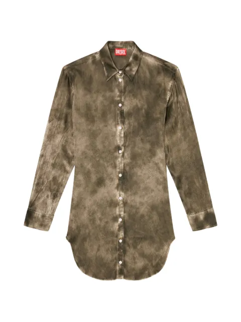 Diesel long shirt in logo-jacquard crinkled satin