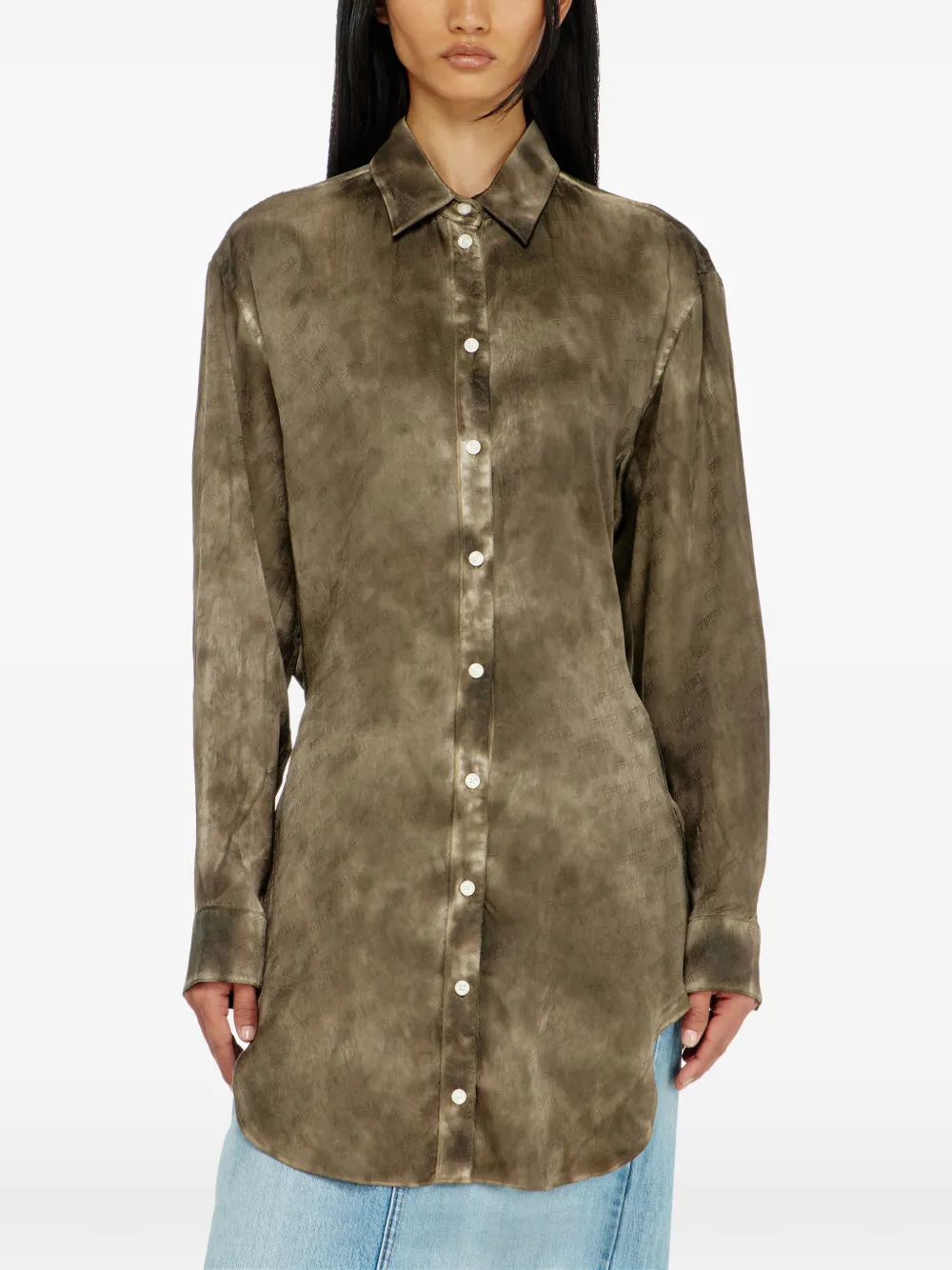 Diesel Gekreukte satijnen blouse met logo-jacquard Bruin
