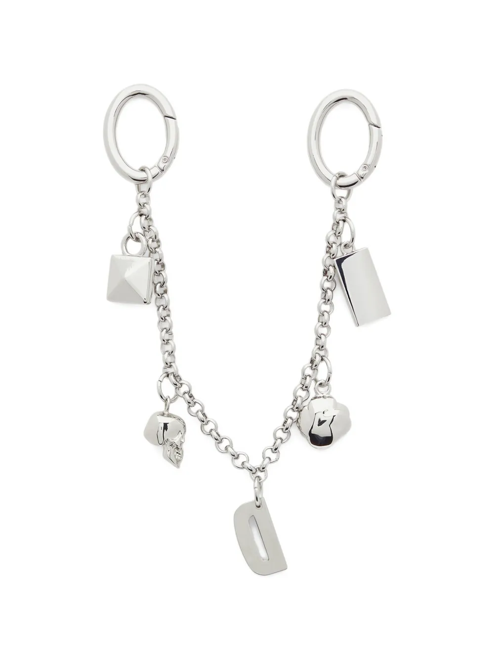 Diesel Sleutelhanger verfraaid met bedel en ketting Zilver